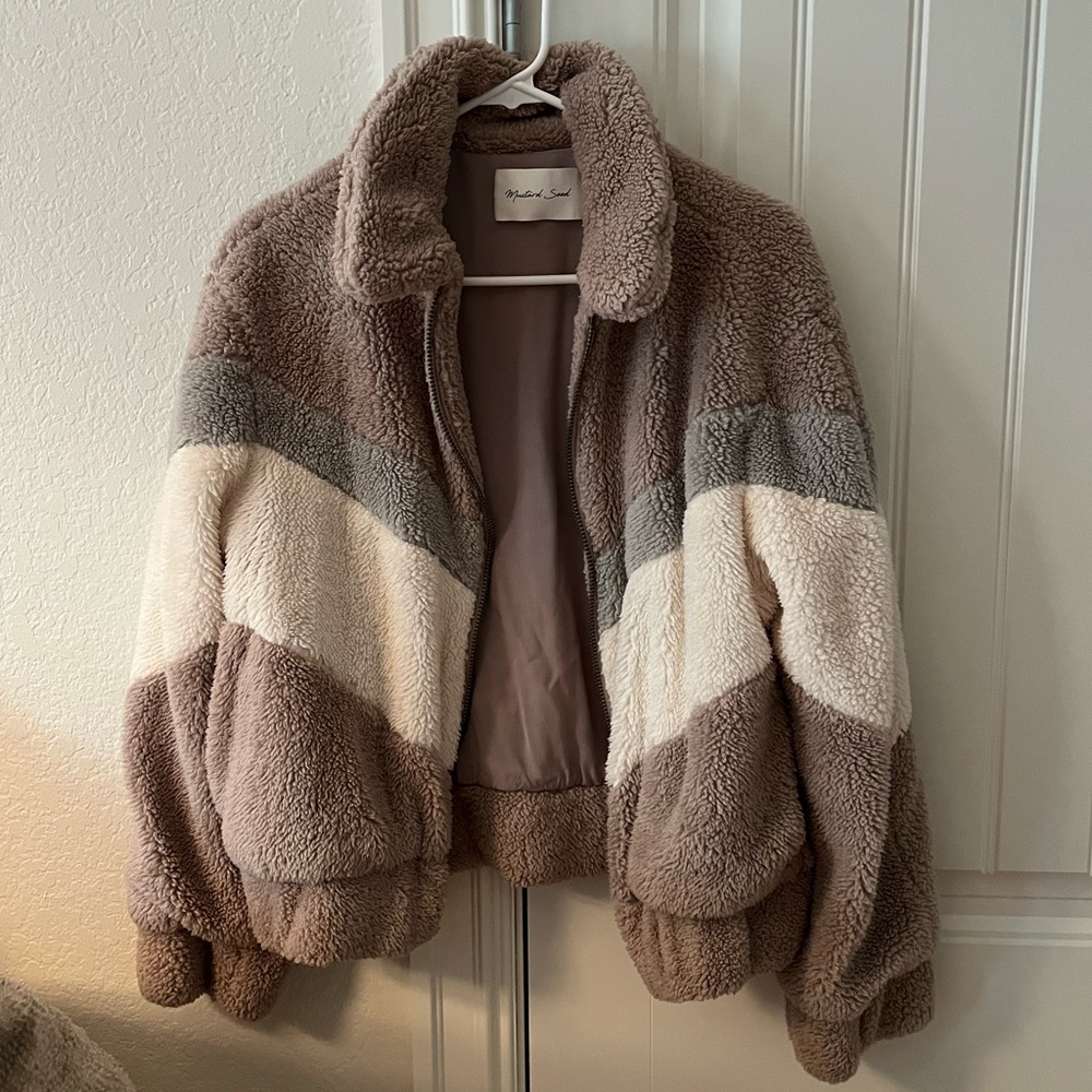 Mustard Seed Teddy Jacket with Chevron Print